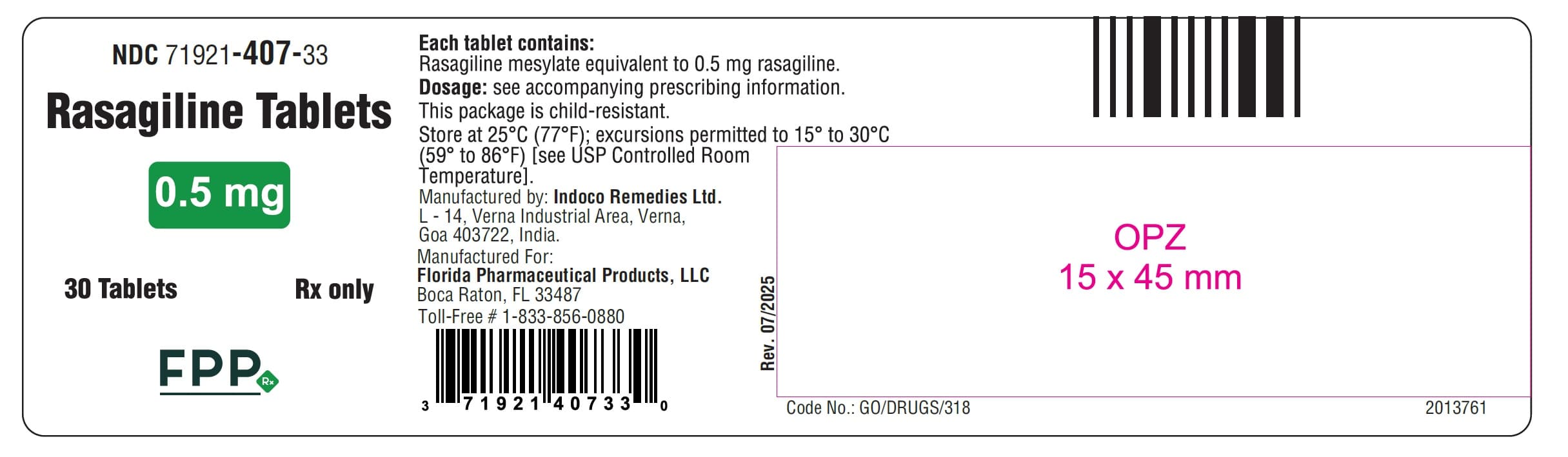Rasagiline Viatris 1 mg Tabletki (Rasagilinum) — reference image
