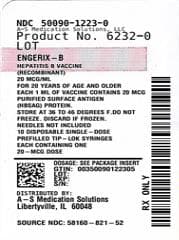 Engerix-B 20 microgram/1 ml, suspensie voor injectie Suspensie voor injectie (HEPATITIS B OPPERVLAKTE ANTIGEEN, (rDNA, GISTAFGELEID) "SKB BIOLOGICALS") — reference image